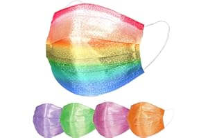 NiHealth 50PCS Stylish Disposable Face Masks for Adults - Breathable 3-Layer Non-Woven Fabric Coverings with Glamorous Glitter Sparkle Design (5 Iridescent Colors)
