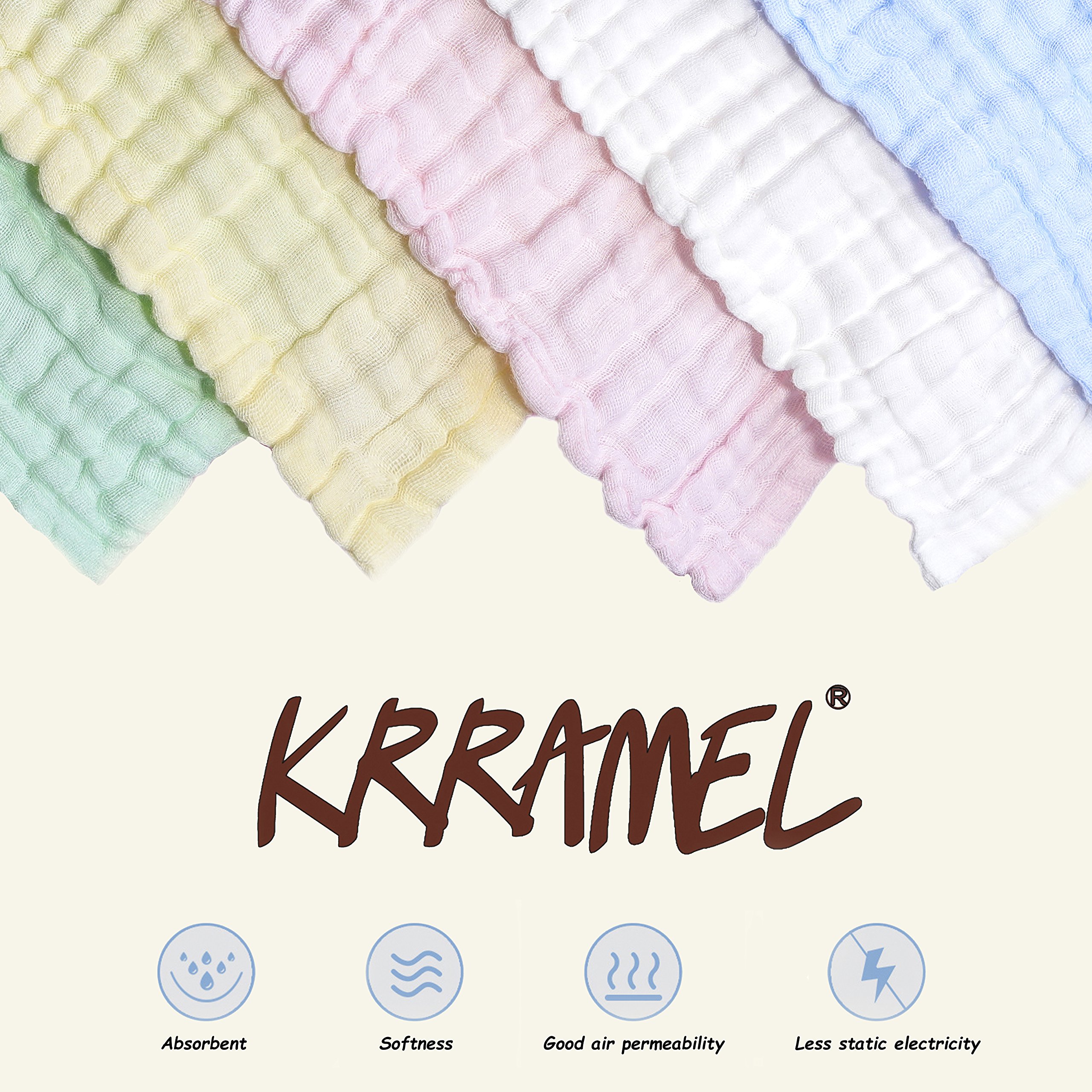Baby Washcloths - Natural Organic Baby Newborn Face Towel Pure Muslin Cotton Washcloths Absorbent Baby Wipes - Soft Bath Towel for Sensitive Skin Baby Registry as Shower Gift 5 Packs by KRRAMEL