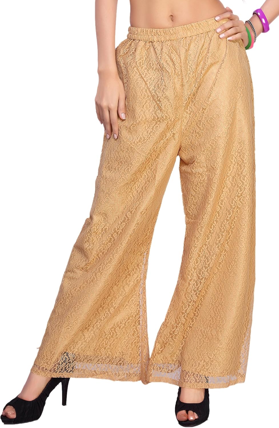 Amazon.com: Comix Women's Net Fabric Palazzo Pant X-Large Gold: Clothing