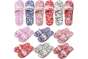 Breathffy 6 Pairs Floral Cotton House Slippers for Women Soft Open Toe Indoor Washable Portable Foldable Comfortable Hotel Travel Airplane Spa Guest Slippers