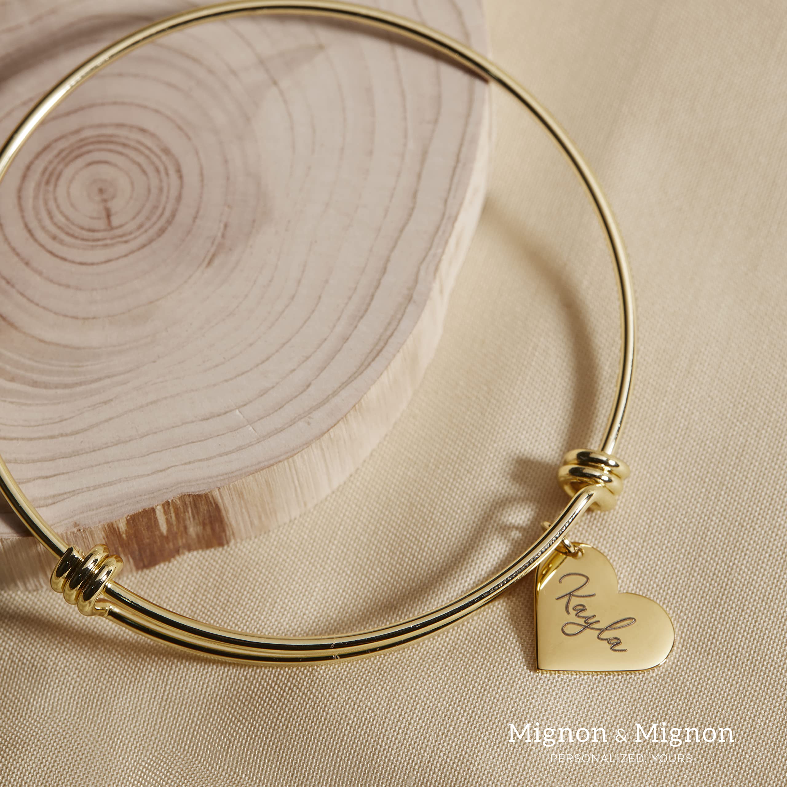 Custom Heart Charm Bracelet with Engraved Names, Personalized Gift for Women, Mom, Bridesmaids, or Friends, Adjustable Bangle for Graduation, Birthday – ABR-MH