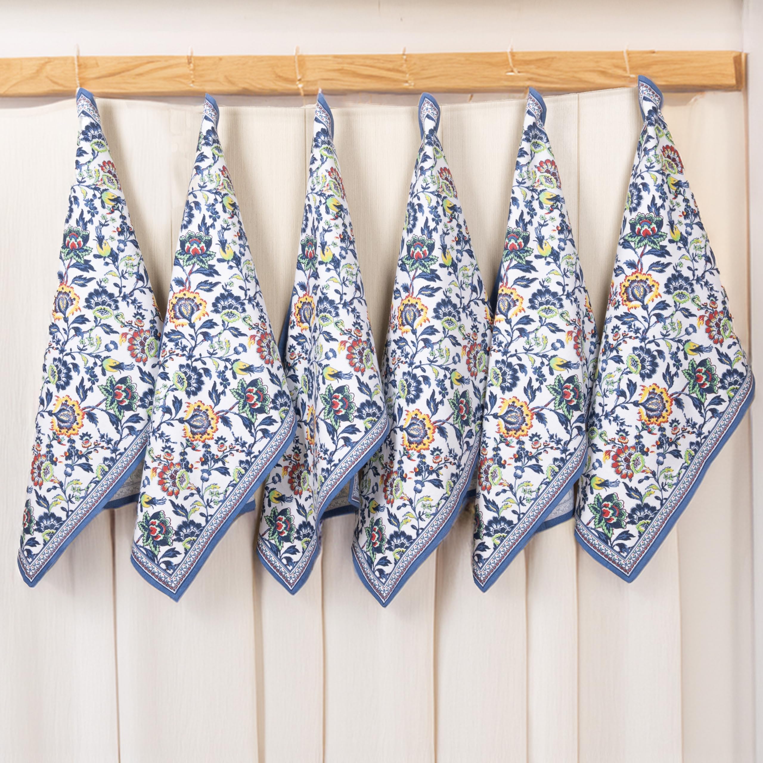Kitchen Dish Towels, 100% Natural Cotton, Set of 6 Multi-Purpose Kitchen Towels, Very Soft, Highly Absorbent, Tea Towels for Kitchen Décor 20X30 (20x30 BLUE FLORAL)