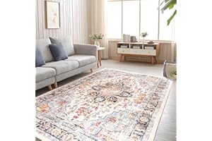 BESTSWEETIE Area Rug 8x10 Rugs for Living Room 8 x 10 Washable Rugs Non Slip Vintage Boho Living Room Rugs for Bedroom Dining Room, Distressed Floral Pattern Carpet, Beige