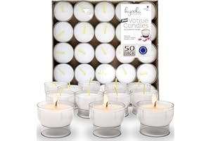 Hyoola Tea Lights Votive Candles Pack of 50 - White Votive Candles Bulk in Clear Plastic Cup - 7 Hour Burn Time Unscented Vot