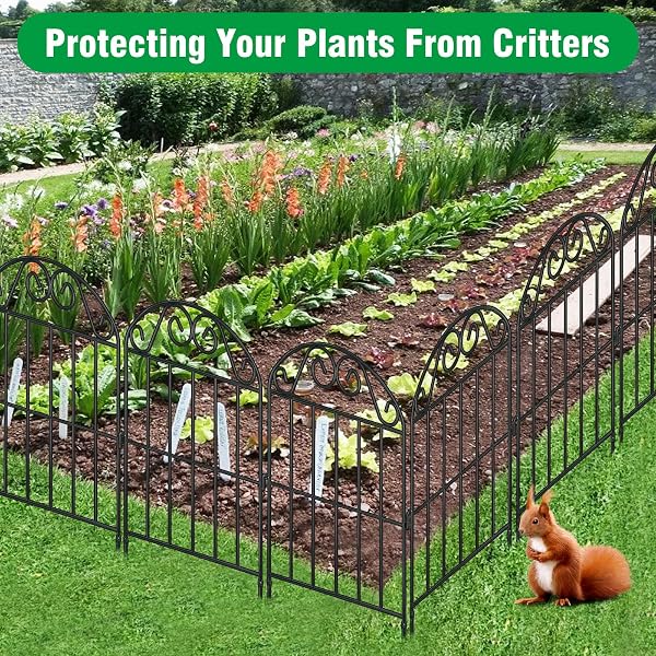 ADAVIN 24 PANELS COLLAPSIBLE GARDEN FENCE ANIMAL BARRIER,24 FT(L) X 24 IN(H) BLACK RUSTPROOF METAL WIRE PANEL BORDER FOR DOGS RABBITS, FLOWER EDGING FOR LANDSCAPE PATIO YARD OUTDOOR DECOR, ARCHED