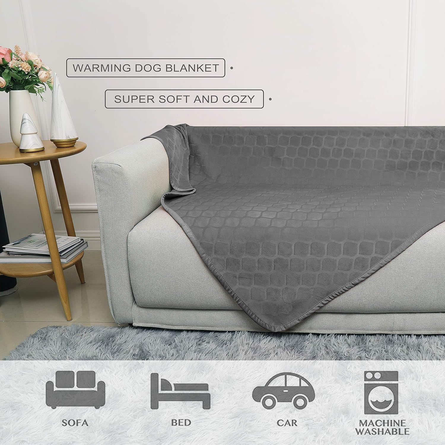 fuguitex Waterproof Dog Blanket Bed Cover Dog Crystal Velvet Fuzzy Cozy Plush Pet Blanket Throw Blanket for Couch Sofa（6880", Dark Grey+Dark Grey : Pet Supplies