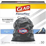 Glad Large Drawstring Trash Bags ForceFlex with Clorox, 30 Gallon Black Trash Bags, Mountain Air 50 Count (Package May Vary)