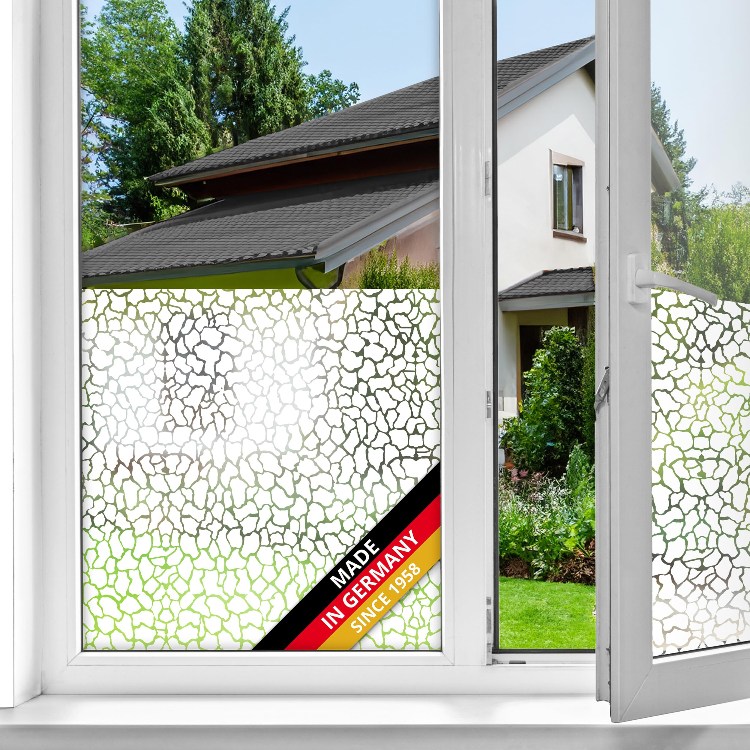 d-c-fix window film privacy Lava – 45cm x 1,5m – static vinyl films for glass windows with a modern geometric pattern – self-adhesive, opaque, frosted, decorative for bathroom, home & kitchen