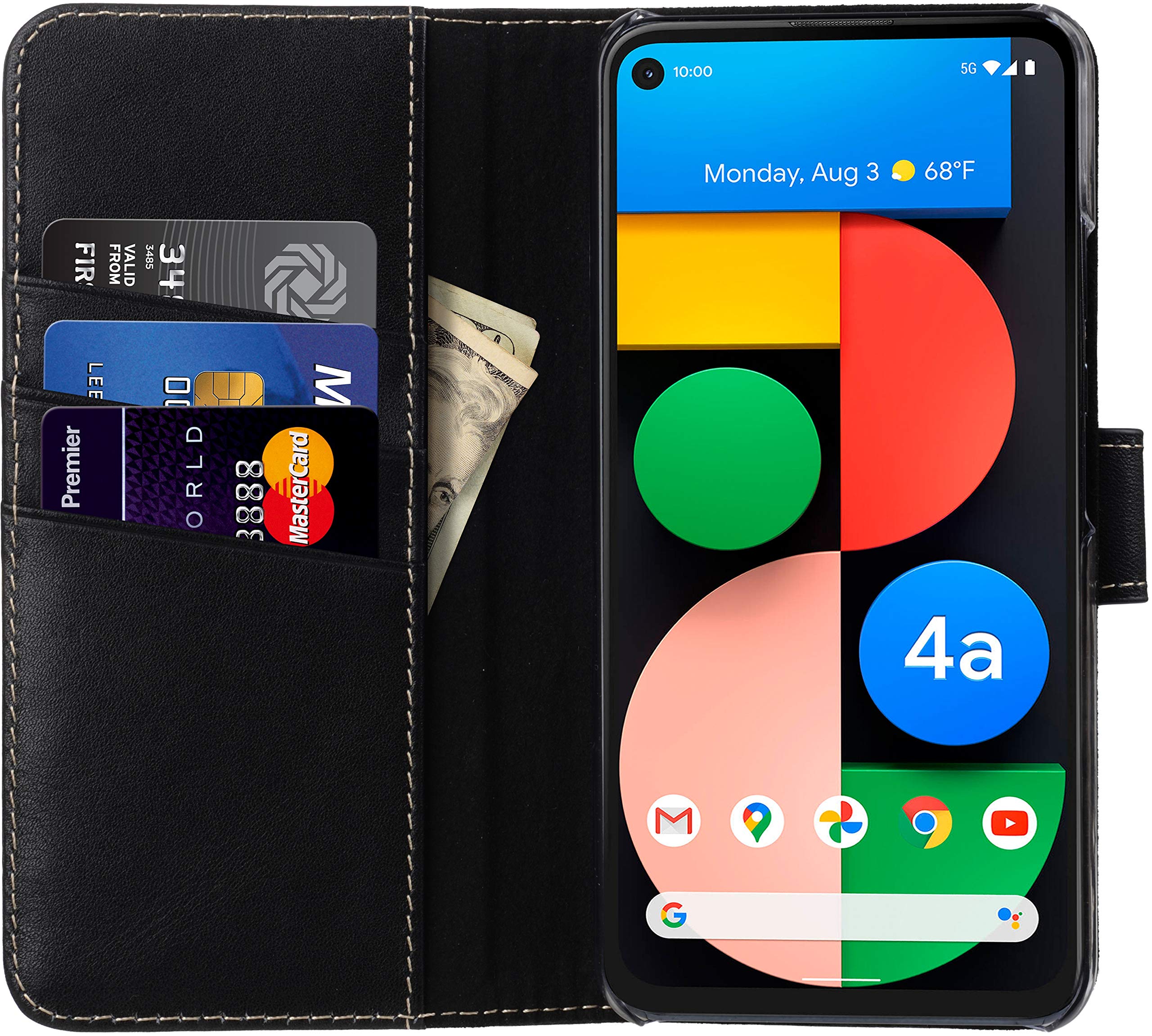 StilGut Wallet Case for Google Pixel 4a 5G, Genuine Leather Google Pixel 4a 5G case with Card Holder & Stand Function, Black Nappa