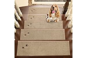 BEQHAUSE Stair Treads for Wooden Steps 28inX9in, Non Slip Carpet Stair Treads Indoor Stair Runners Machine Washable, Soft Stair Rugs Mat Surface Polyester TPE Backing, 15pcs, Beige