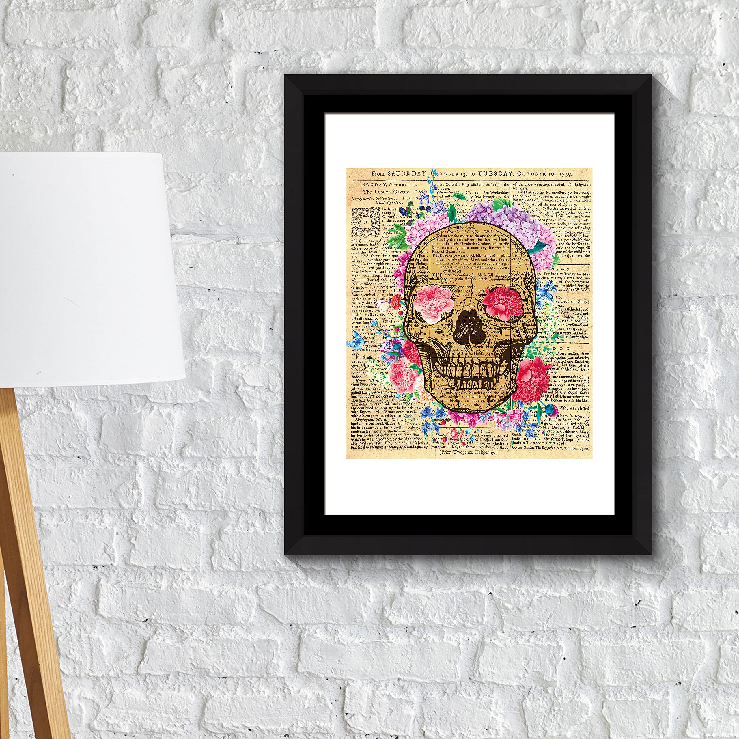 Walplus Flowery Skeleton Wall Art, Vinyl, Multi-Colour, 42.6 x 32.6 x 1.5 cm