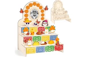 Eternity sky Dia De Los Muertos Decorations Wooden Shadow Box with Butterfly Papel Picado Day of The Dead Altar Photo Frame Ofrenda Decor Remembrance Memorial Supplies