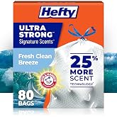 Hefty Ultra Strong Signature Scents 13G Trash Bags, Fresh Clean, 80ct | 13 Gallon White Kitchen Trash Bags with 25% More Scent Technology, Resists Leaks, Punctures, Tears, Odor Control