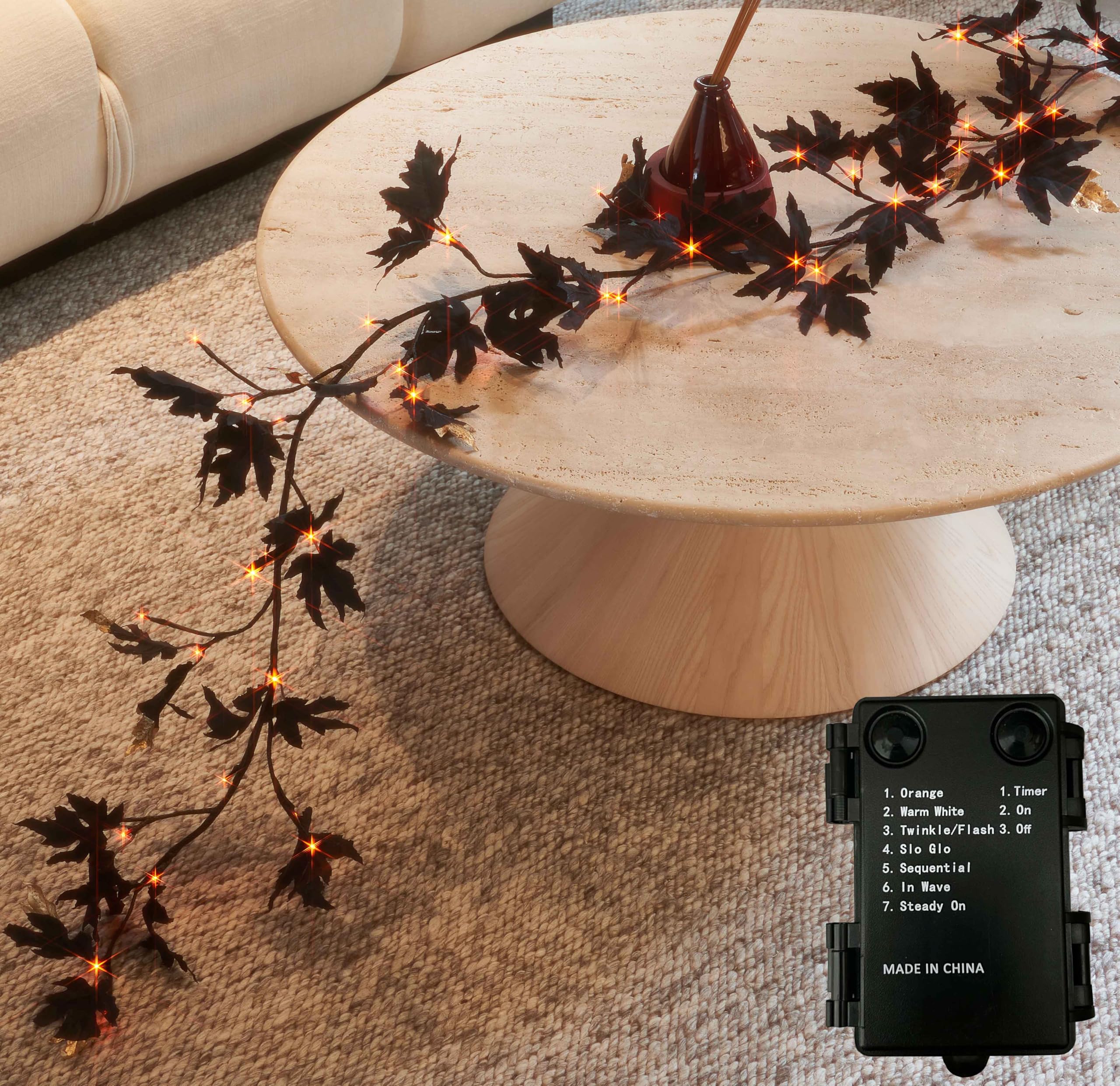 Photo 1 of BAOLITVINE Lighted Halloween Black Maple Garland Battery Operated with 8 Functions 6FT 48 Bi-Color Fairy Lights, Black Garland with Lights for Fall Halloween Party Decoration
