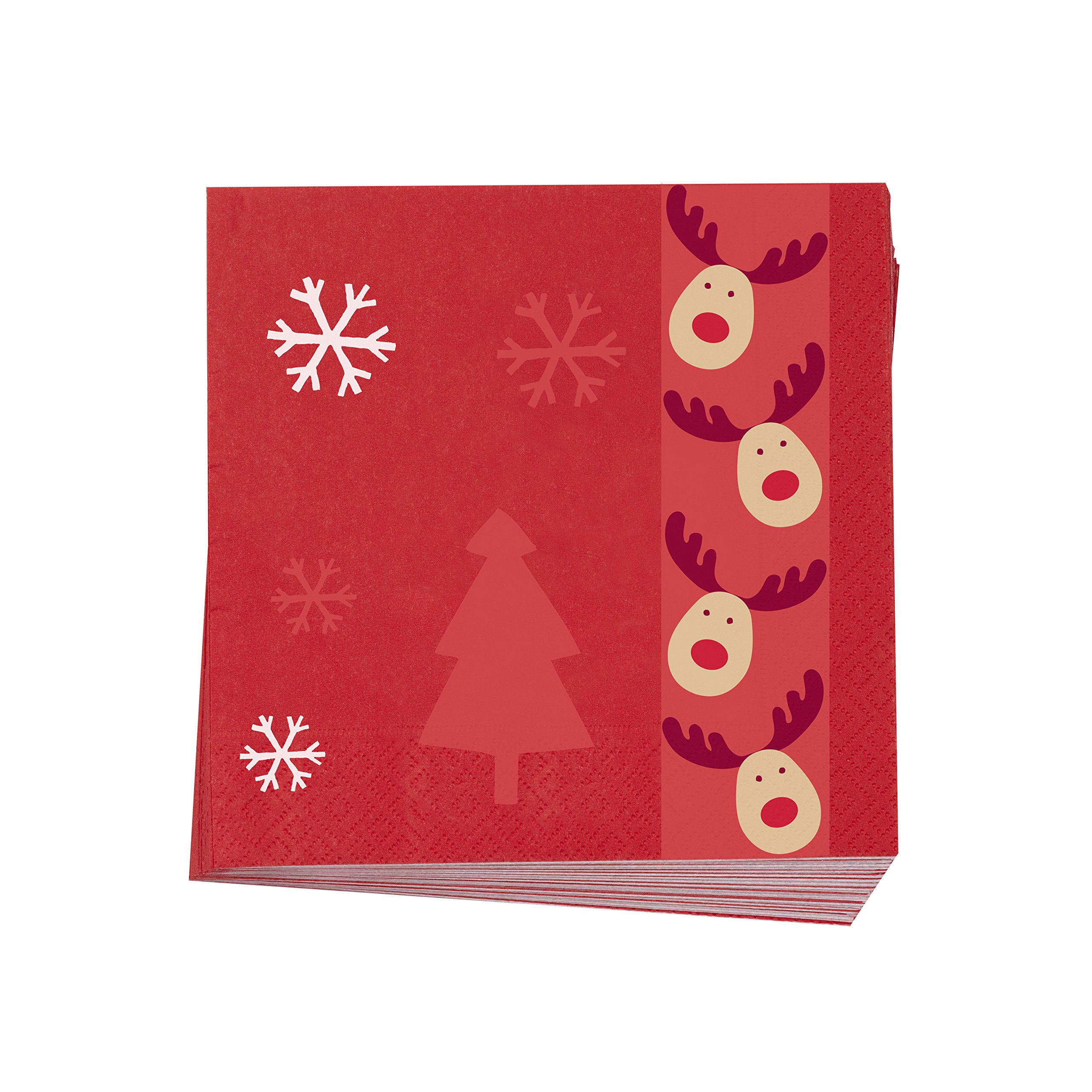 Neviti Rocking Rudolf-Paper Napkins-16 Pack, Wood, Multi-Colour, 16.5 x 16.5 x 0.1 cm