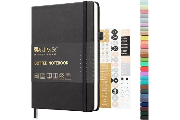 And Per Se Dotted Journal Notebook A5 Hardcover 160 Pages 100GSM Thick Paper Bullet Journal with vegan Leather Cover Lay Flat
