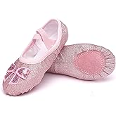 Girls Ballet Shoes Glitter Split-Sole Dance Slippers Toddler Kid Practice Shoes Flats Soft Lightweight with Elastic Laces for Performance Gymnastics Yoga