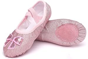ANPROITY Girls Ballet Shoes Glitter Split-Sole Dance Slippers Toddler Kid Practice Shoes Flats Soft Lightweight with Elastic Laces for Performance Gymnastics Yoga