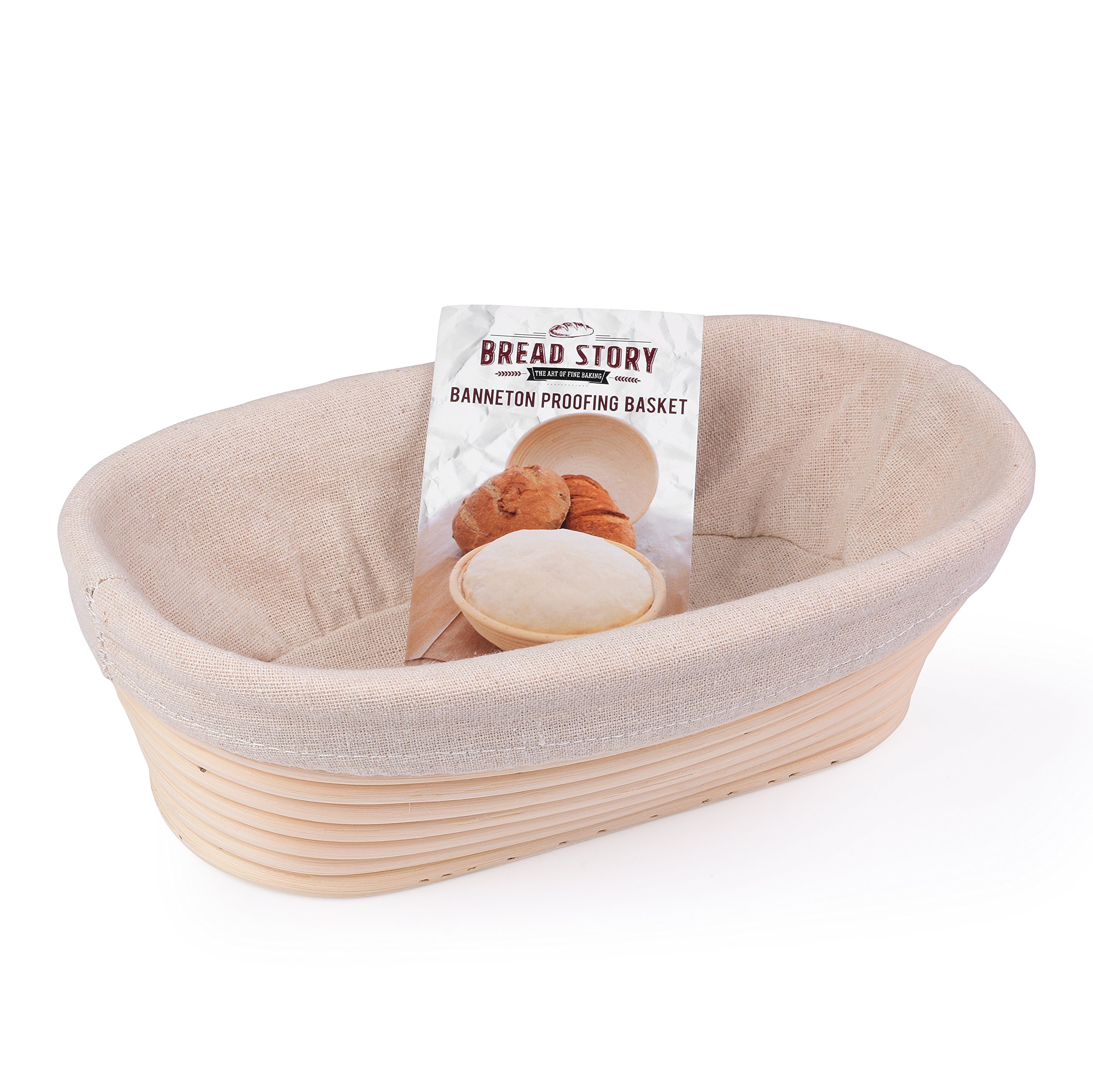 (25x15 cm) Oval Proofing Basket Set by Bread Story Oval Brotform Handmade Unbleached Natural Cane Bread Baking Kit with Cloth Liner Bread Baking eBook Course
