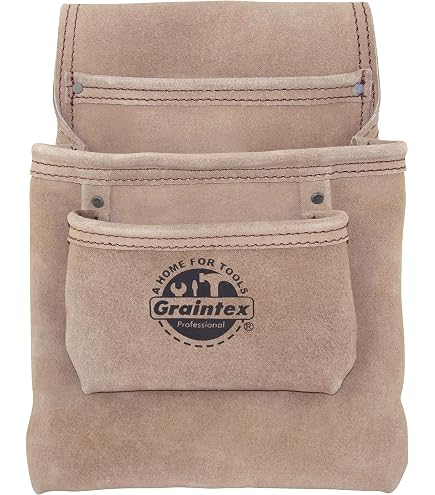 Graintex 10-Pocket Suede Leather Tool Pouch – Beige, With Hammer Holders & Wide Belt Slot, For Electricians, Plumbers, Handymen