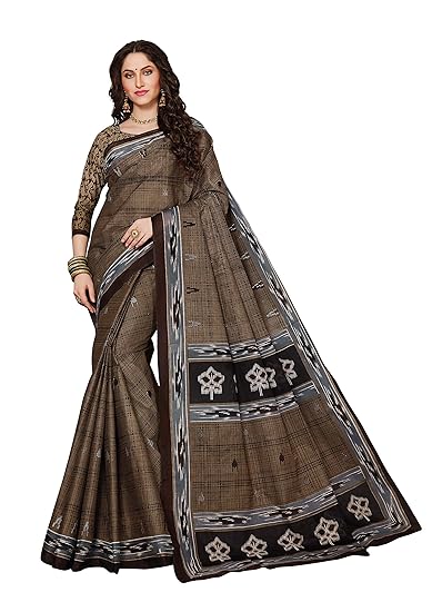 Womens Pure Cotton Printed Saree with Blouse Piece (SKR5496_Coffe Brown)