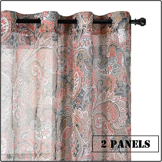 Amazon Com Huto Paisley Printed Floral Sheer Curtains For Bedroom