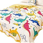J-pinno Dinosaur Muslin Blanket Reversible 100% Cotton 6 Layer Quilt Bed Blanket Soft Warm Throw Sofa Couch Toddler Kids Cartoon Travel Coverlet Sheet (Dinosaur 2, Twin 58" X 80")