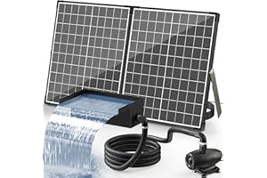 POPOSOAP 55W Solar Fountain Pump with Pond Waterfall Spillway, 304 Stainless Steel Pond Waterfall Box, Pond Spillway with 9.8FT Corrugated Tubing for Garden Waterfall,Water Features