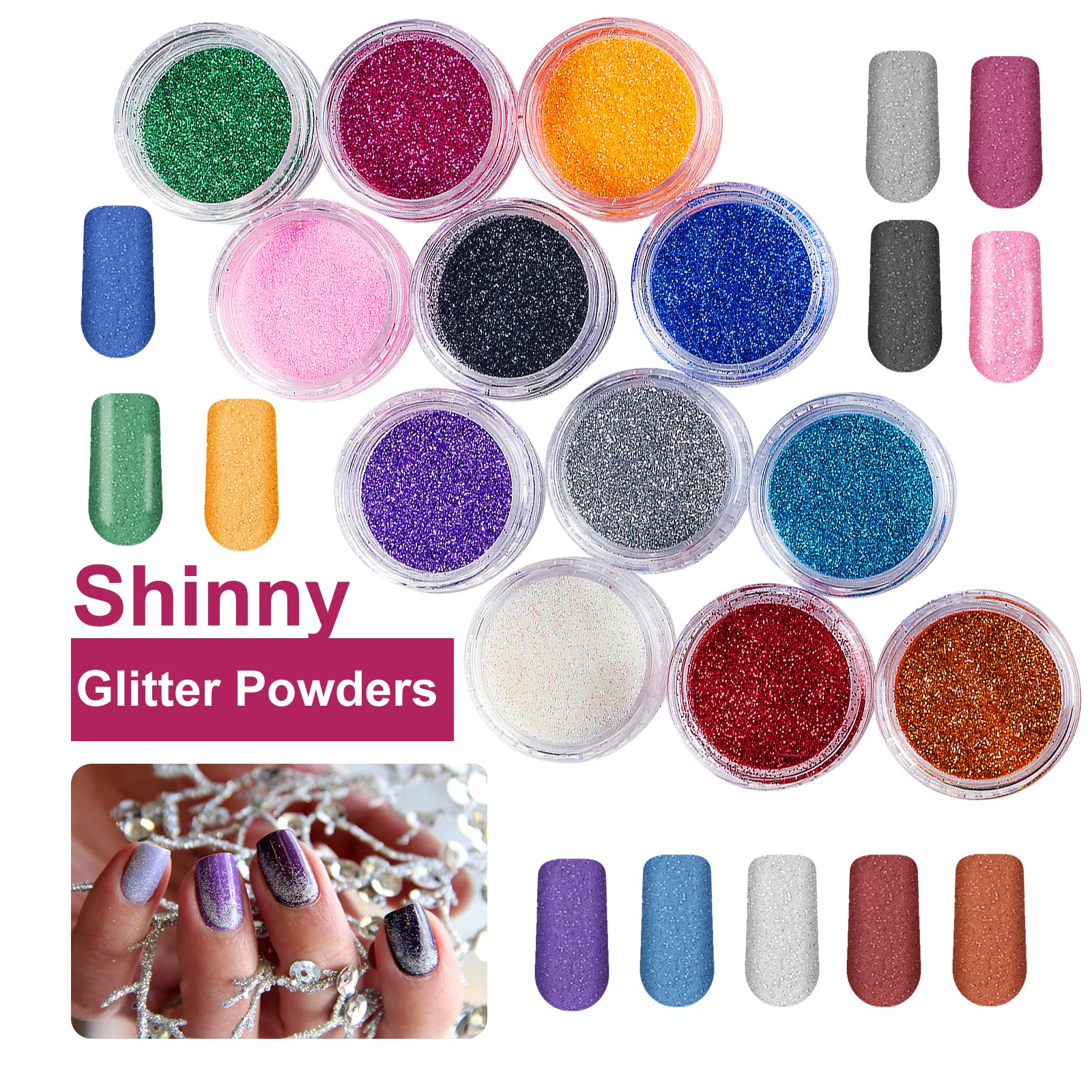 Professional Nail Kit - 12 Glitter Acrylic Powder, Tips, Decoration, DIY Nail Art Tools & Supplies for Beginners - Image 4