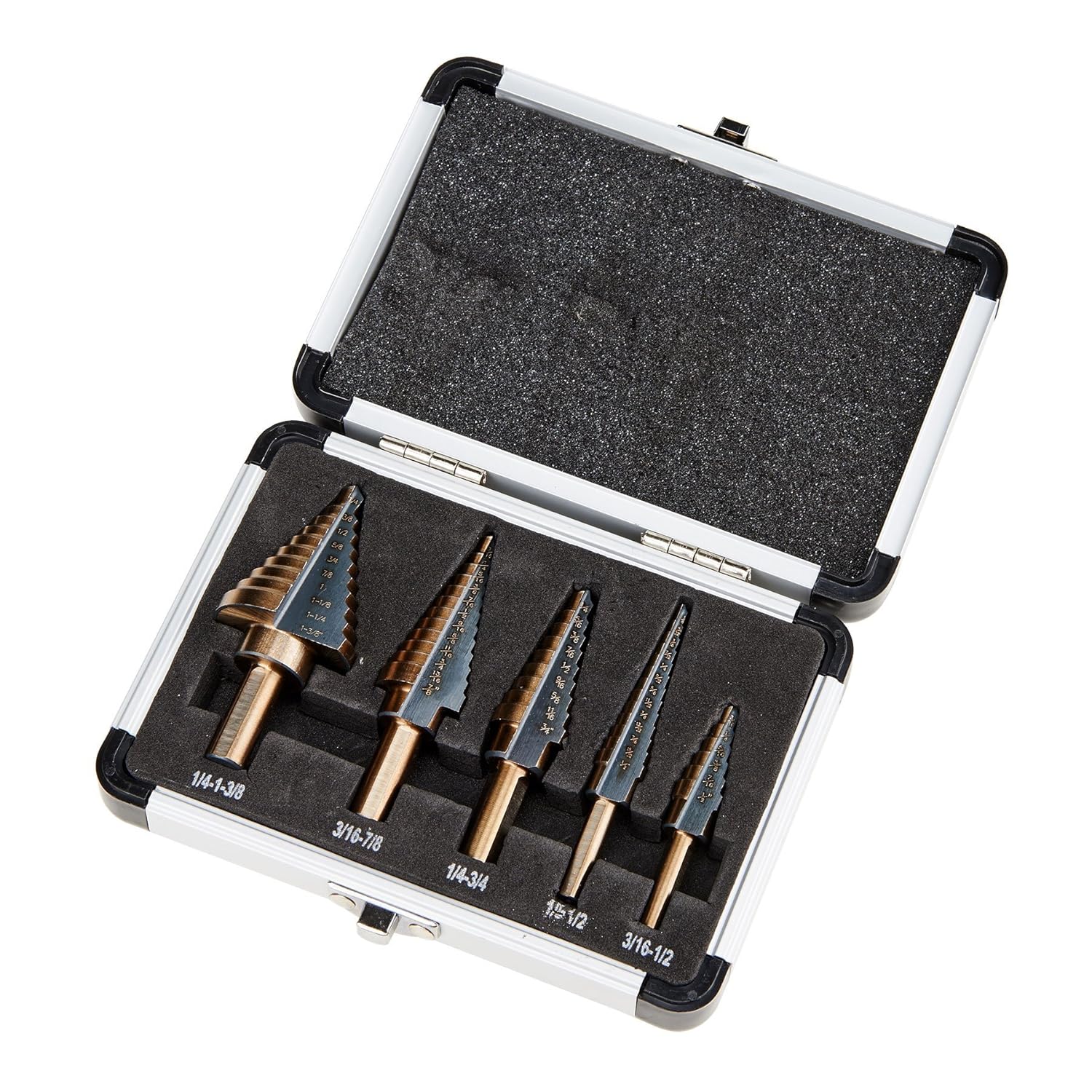 CO-Z 5pcs Hss Cobalt Multiple Hole 50 Sizes Step Drill Bit Set with Aluminum Case - - Amazon.com