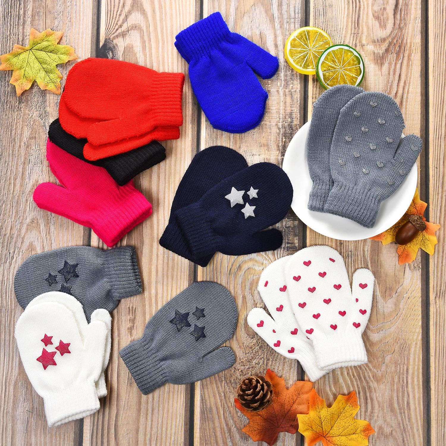 12 Pairs Toddler Knitted Gloves Stretch Full Finger Mittens Winter Warm Knitted Unisex Kid Gloves for Baby Boys and Girls Christmas Giving: Clothing