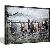 SD SOFT DANCE Wild Horses Wall Art Print - Animals Walking in Nature Wooden Picture with Rustic Wood Frame for Living Room & Office Decor 36’’x24’’