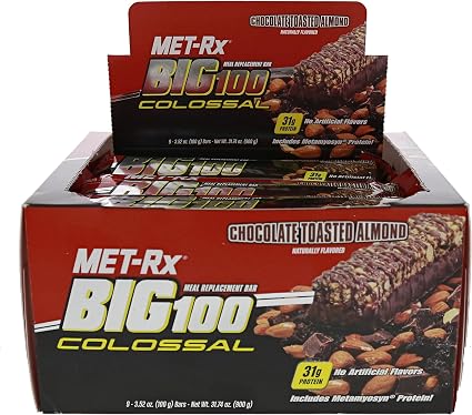 Met-rx colossal bar - chocolate toasted almond - case of 12 - 100 grams (786560319195)