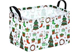 ACMUUNI Christmas Gift Basket Shelf Toys Storage Bin for Kids, Rectangle Storage Box Laundry Hamper with Handles