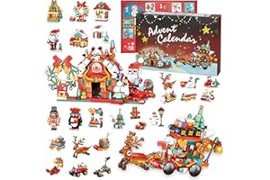GAJYYFB Advent Calendar 2024 Building Blocks, 24 Days Christmas Countdown Calender Kids 12 in 1 Toys Set, Christmas Gifts Toys, Christmas Arrival Calendar with Fun Santa Claus, Dessert House and Elk Sled, Kids Christmas Gift Toys for Boys Girls