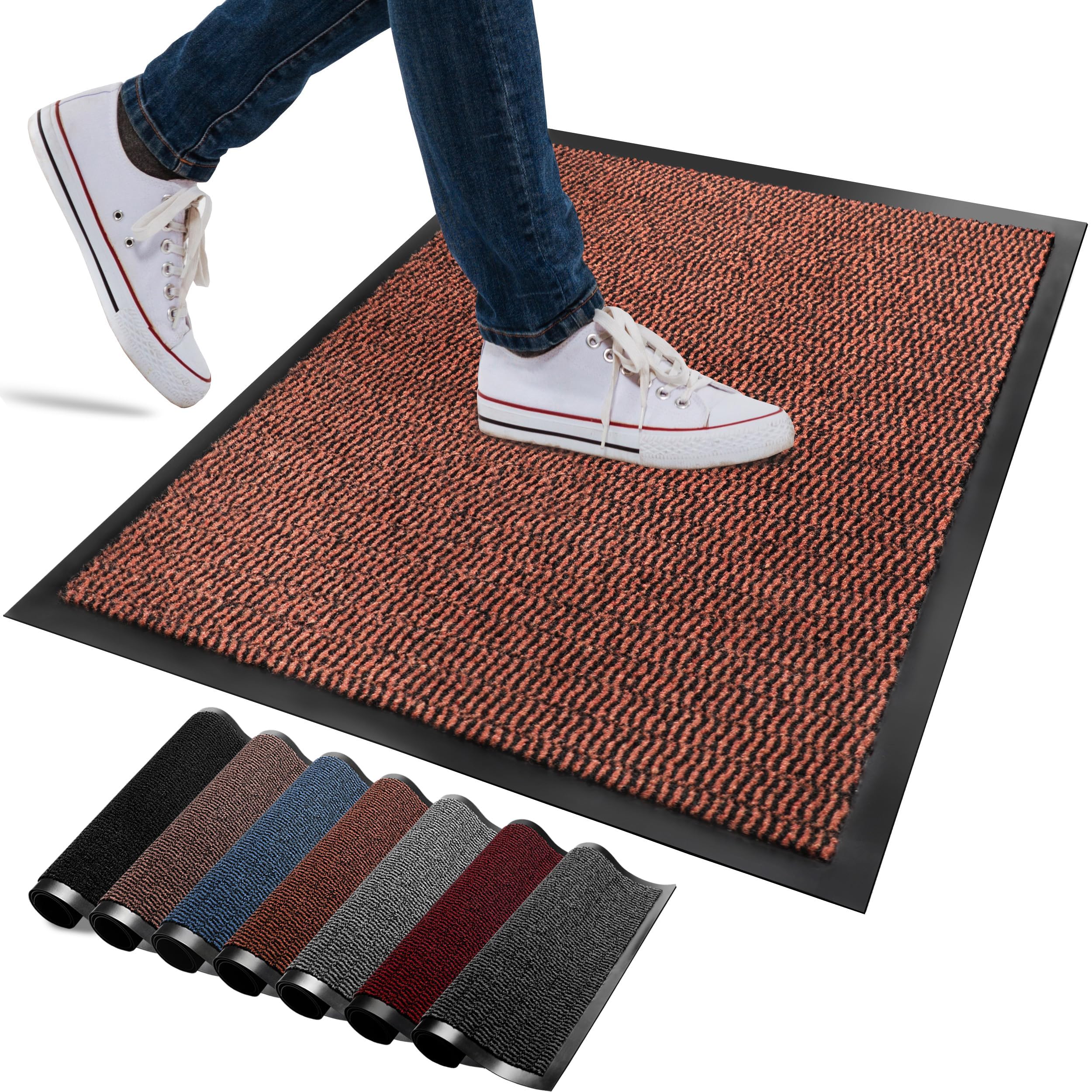 FB FunkyBuys Washable Door Mats Indoor & Outdoor - Non-Slippery Heavy Duty Doormats Indoor - Highly Absorptive Rubber Door Mat - Perfect for Kitchen, Home and Hotel Entrance (Rust, 60x120 CM)