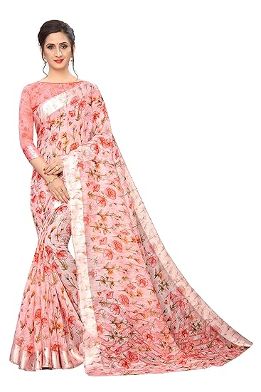 Womens Digital Linen Saree with Unstitched Blouse Piece (DigiColorCluster)