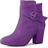Allegra K Women's Round Toe Block Heel Boots Purple Ankle Booties 10 M US