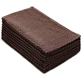 COTTON CRAFT Amazing Kitchen Towels - Set of 8 Terry Towels - 100% Cotton Euro Café Waffle Weave Dish Towel Set - Soft Absorbent Quick Dry Low Lint Reusable Pantry Bar Cleaning Cloth -16x28- Chocolate