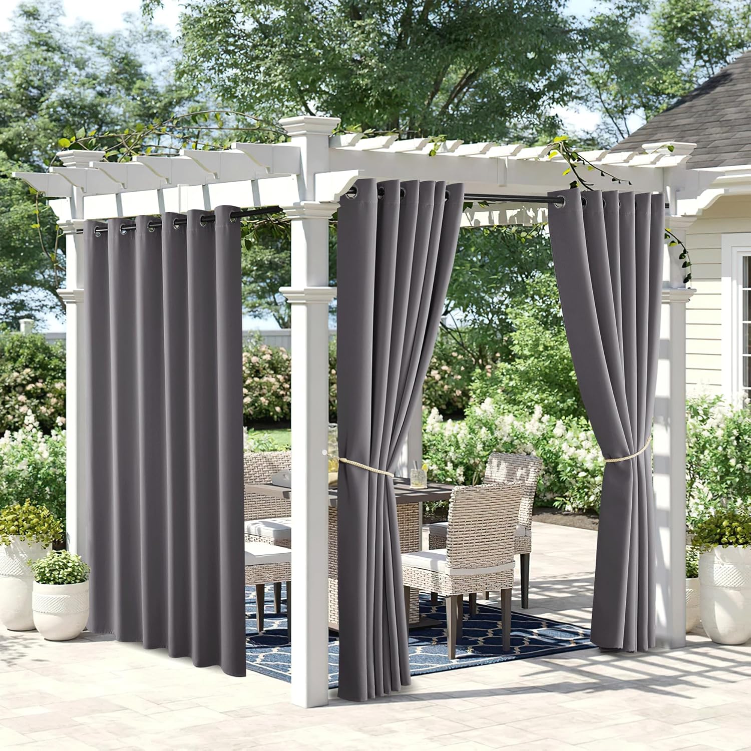 Outdoor Curtains - NICETOWN 2 Panels Waterproof Patio Outdoor Curtains 95 inches Long, Thermal Insulated Sun & Heat Blocking Privacy Blackout Extra Wide Outdoor Indoor Window Drapes for Porch/Garage, Grey, W84 x L95