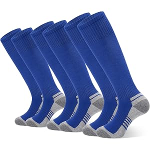 Somaibo Kids Soccer Socks 3 Pairs Football Baseball Softball Knee High Sock | Cushion High Long Tube Uniform Team Sports Sock