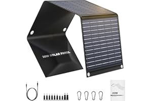 Powkey 30W Portable Solar Panel, Foldable Solar Charger with QC 3.0 USB - A USB -C & DC Output, Solar Battery Charger for Portable Power Station, Power Bank, Cell Phone, iPad, RV, Camping, Hiking