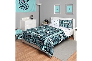 FOCO Seattle Kraken NHL Team Color Bed in a Bag Comforter Bedding 5 Piece Set - Full
