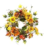 24" Fall Sunflowers/Lantern/Corn Wreath - for Front Door Fall Decor Sunflowers Berries Leaf Corn Autumn Harvest Fall Decor Halloween Thanksgiving Day