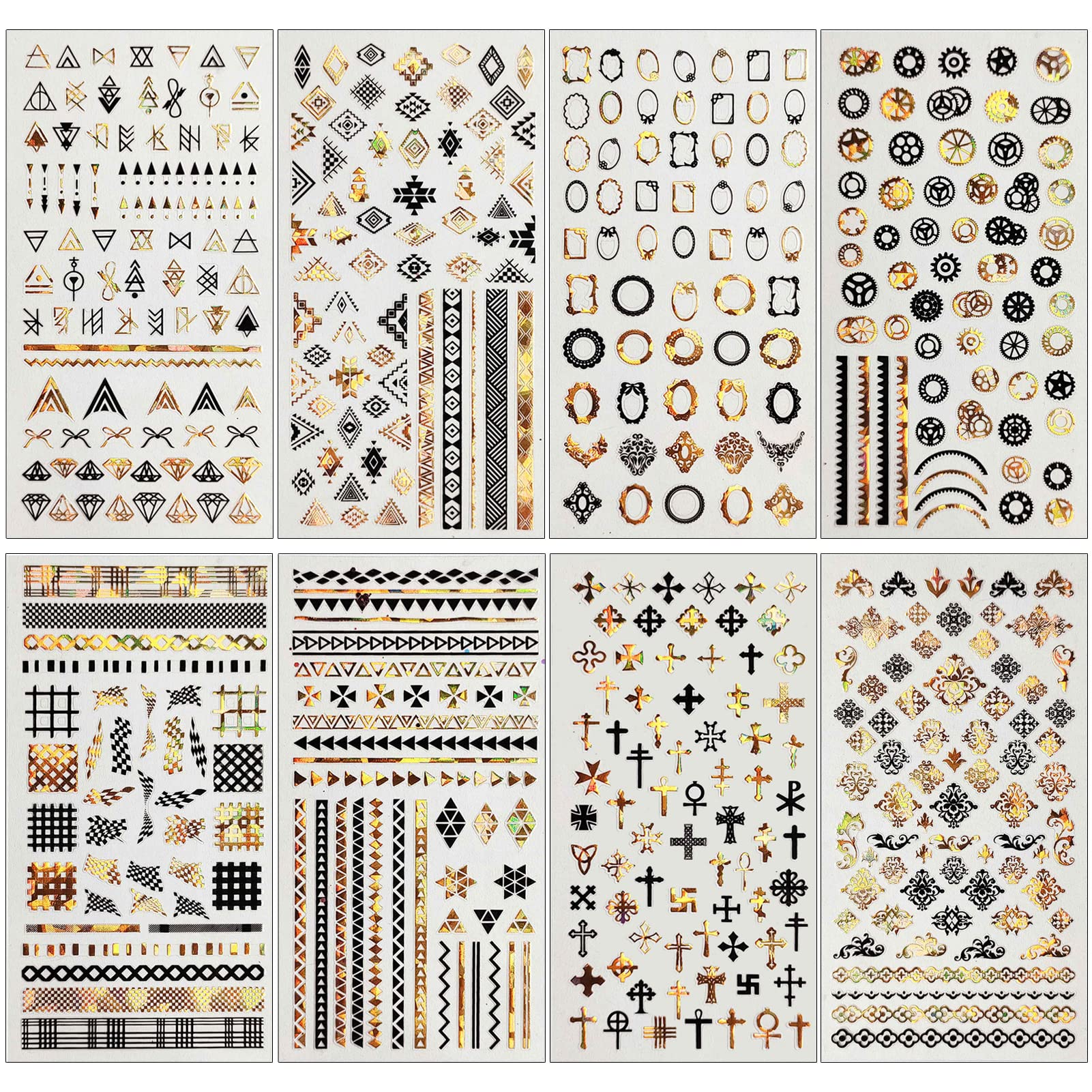 8 Sheets Geometric Nail Art Stickers, Black Gold Geometry Triangular Rhombus Minimalist 3D Design Self-Adhesive Nail Art Decals, DIY Manicure Decoration Supplies Accessories for Women Girls - Image 7