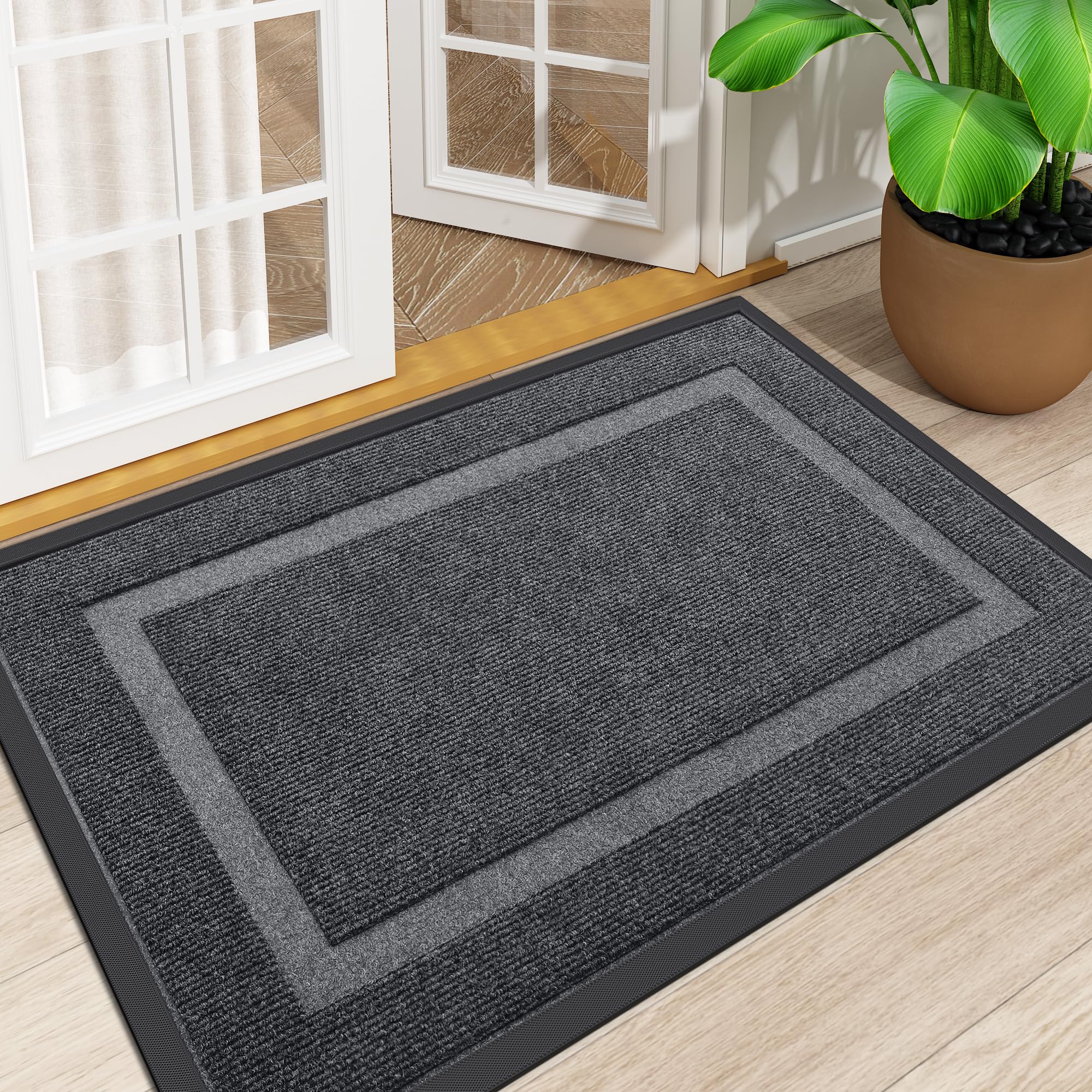 Homaxy Door Mat, Rubber Backed Non Slip Door Matts Indoor, Dirt Trapper Absorbent Mats, Washable Front Doormat Outdoor, Heavy Duty Floor Mat for Entrance, Kitchen and Garden, 80 x 120 cm, Grey