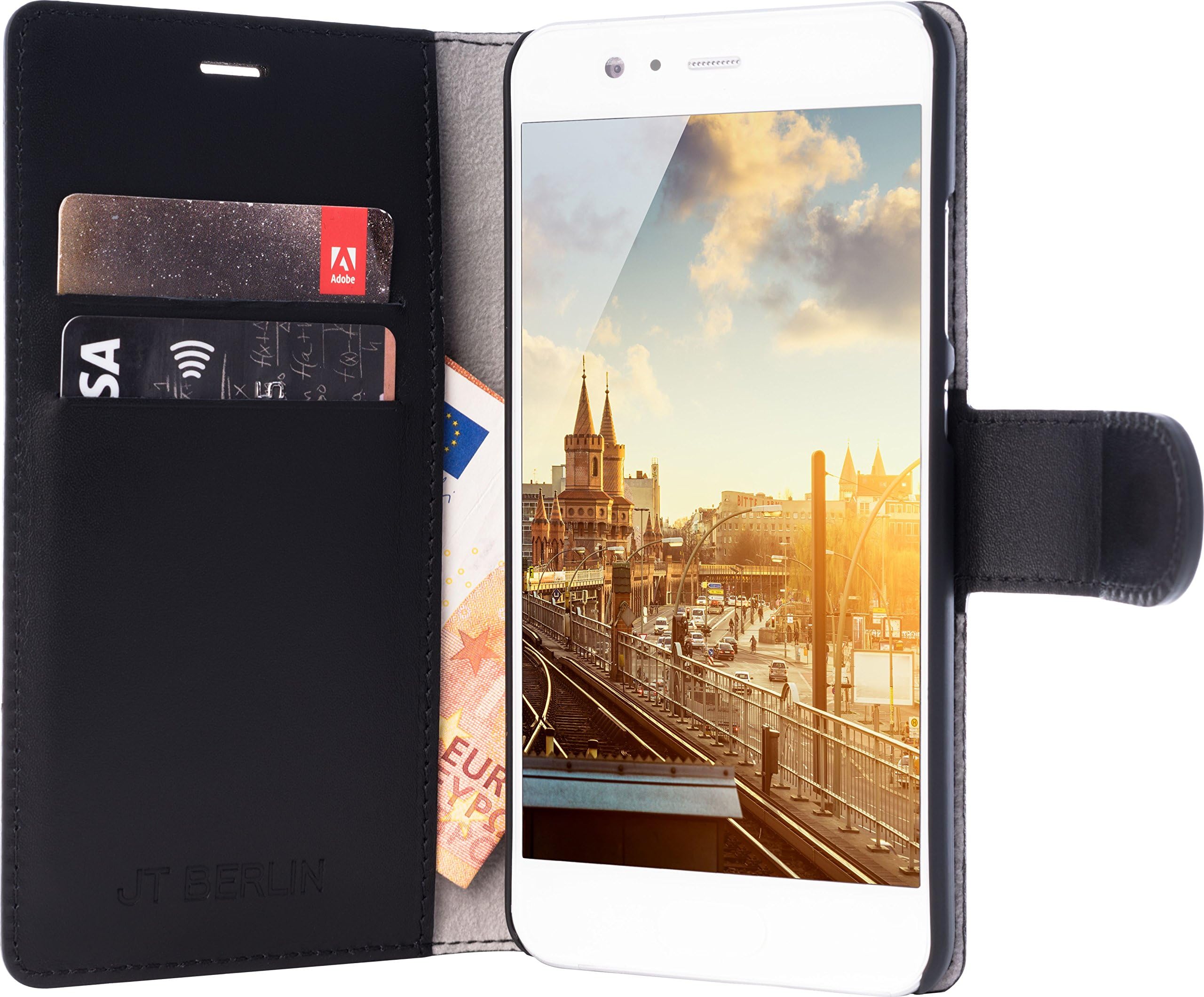 JT Berlin LeatherBook Kreuzberg for Huawei P10 Plus - black [Genuine Leather | Handmade | Standing function | Pockets for cards Magnetic closure] - 10185