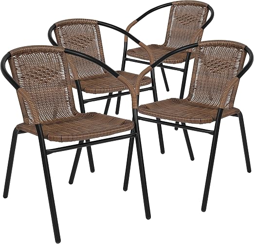 Amazon Com Flash Furniture 4 Pk Medium Brown Rattan Indoor Outdoor Restaurant Stack Chair Furniture Decor