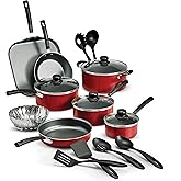 Tramontina 18 Piece Nonstick Cookware Set - Red - Aluminum Construction, Dishwasher Safe, Compatible with Gas, Electric, Cera