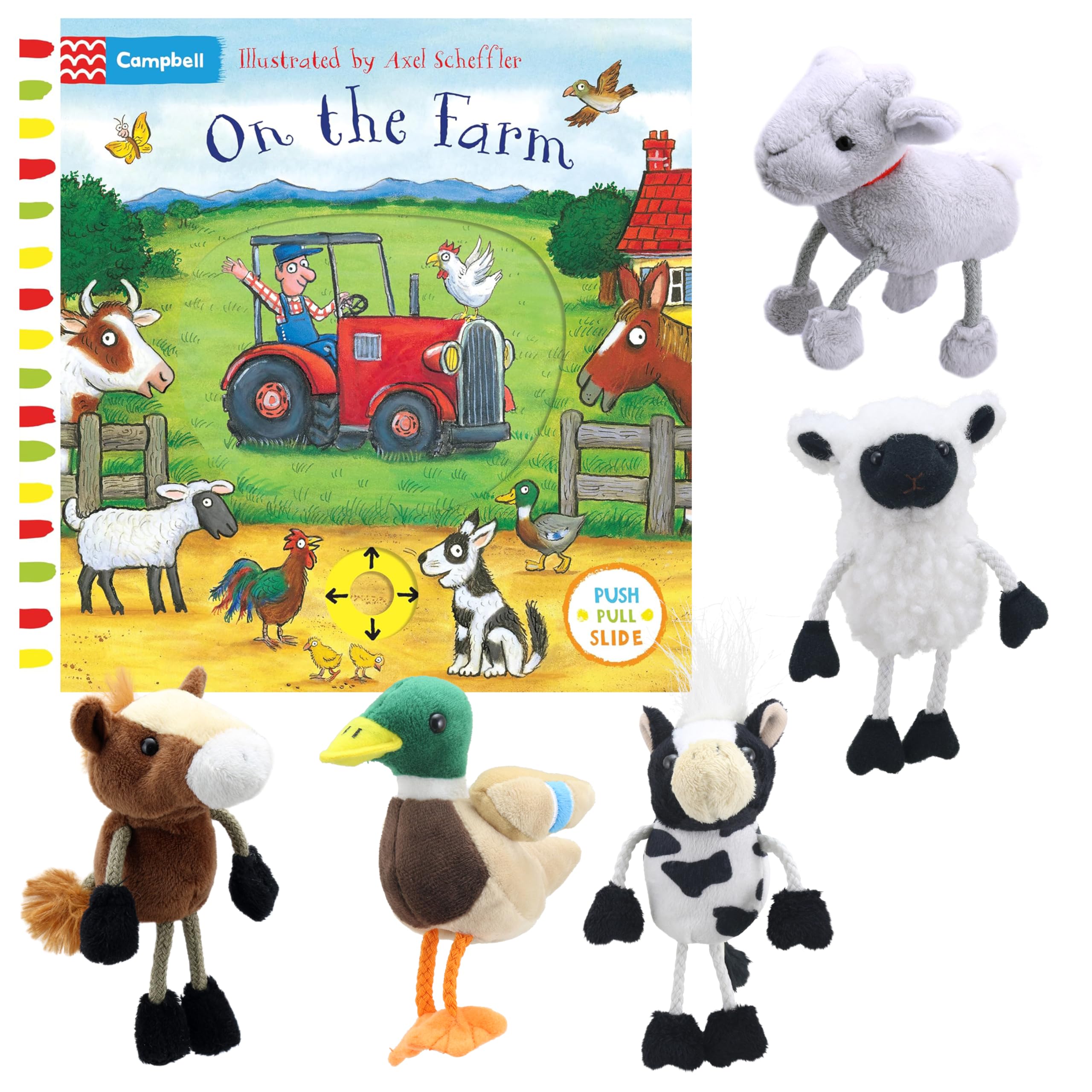 On the Farm Book & Puppet Set Featuring Stephen A. Caldwell Book, Includes Mallard, Cow, Horse, White Sheep & Goat Finger Puppets by The Puppet Company, Perfect for Children’s Play & Bedtime Stories